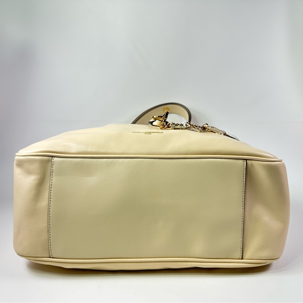NEW Karl Lagerfeld Cream Desiree Leather Shoulder Crossbody Drawstring Bag - Picture 6 of 16